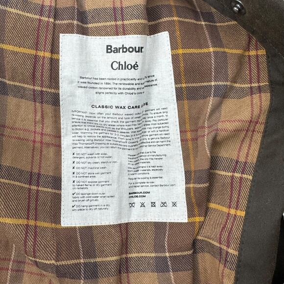 NEW Chloe X Barbour Dany Waxed Long Trench Coat Ruffles Brown Size 12 - Picture 15 of 15